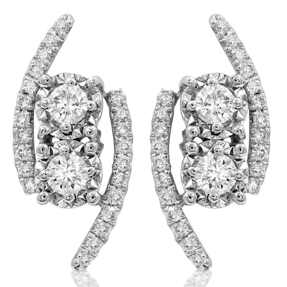 Two-Stone Diamond Illusion Bypass Earrings
