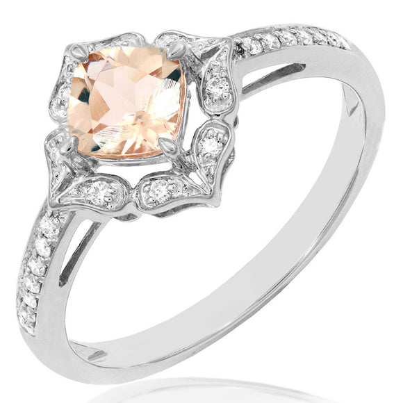 Cushion Floral Gemstone Ring with Diamond Accent