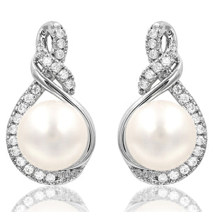 Pearl Infinity Earrings with Diamond Accent