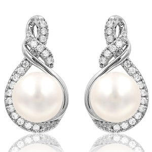 Pearl Infinity Earrings with Diamond Accent