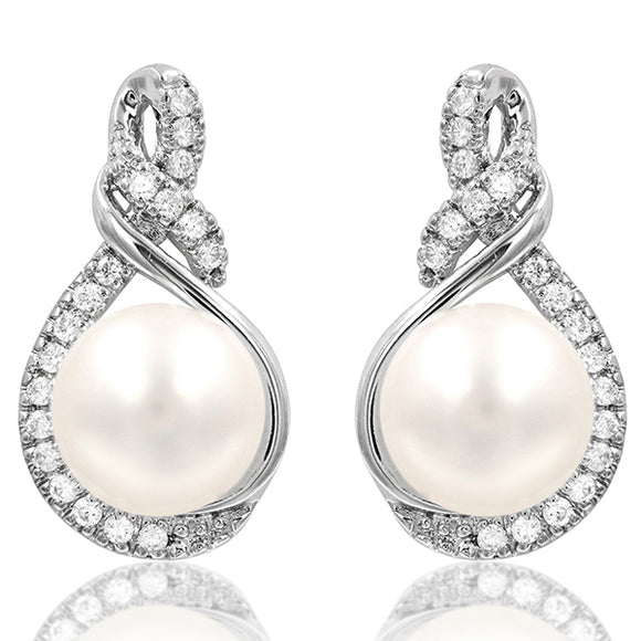 Pearl Infinity Earrings with Diamond Accent