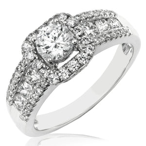 Intricate Cushion Semi-Mount Diamond Ring with Composite Diamond Band