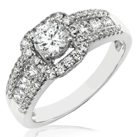 Intricate Cushion Semi-Mount Diamond Ring with Composite Diamond Band