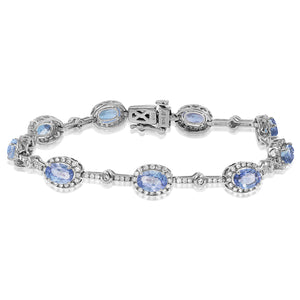 Oval Gemstone Halo Bracelet with Diamond Accent