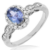 Oval Gemstone Halo Ring with Diamond Accent