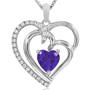 Double Heart Gemstone Pendant with Diamond Accent