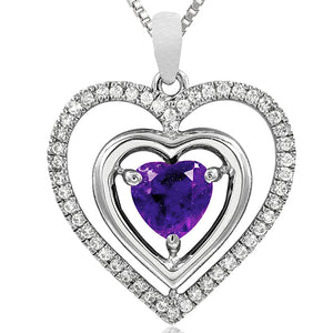 Double Heart Gemstone Pendant with Diamond Frame