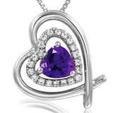 Tilted Double Heart Color Gemstone Pendant with Diamond Accent