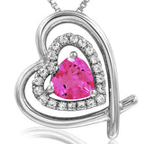 Tilted Double Heart Color Gemstone Pendant with Diamond Accent