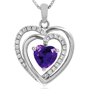 Double Heart Gemstone Pendant with Diamond Accent