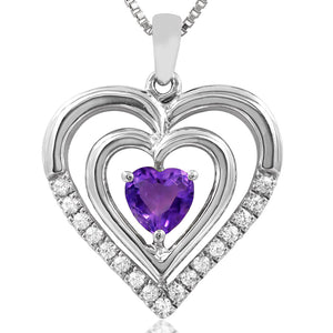 Double Heart Gemstone Pendant with Diamond Accent