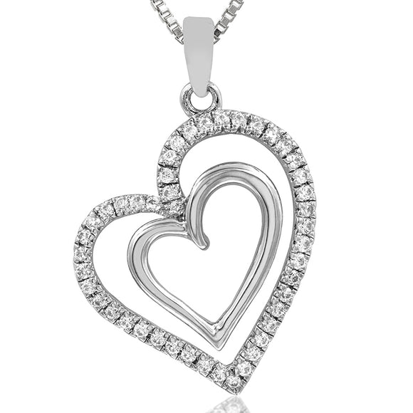 Tilted Double Heart Diamond Pendant