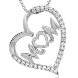 Diamond Tilted Heart "Mom" Pendant