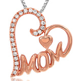 Diamond Tilted Heart "Mom" Pendant