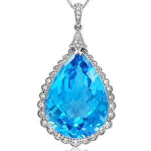 Premium Blue Topaz Teardrop Pendant with Diamond Frame