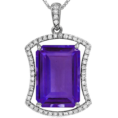 Premium Emerald Cut Gemstone Pendant with Diamond Frame