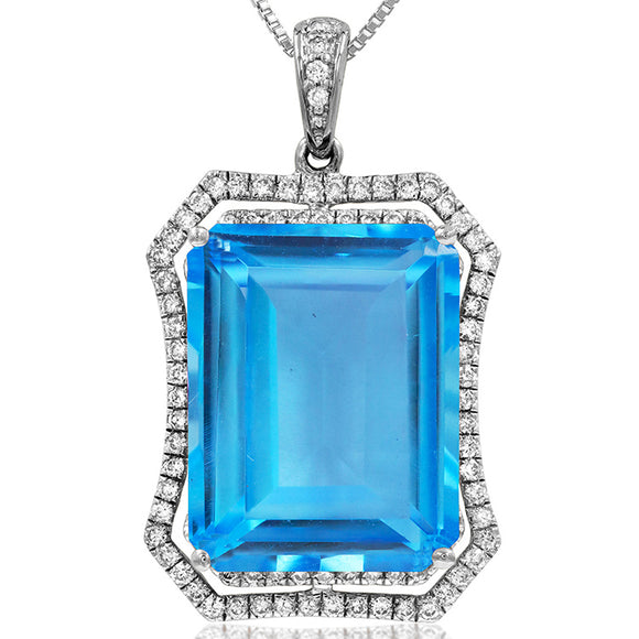 Premium Emerald Cut Gemstone Pendant with Diamond Frame