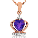 Diamond Accent Heart Cut Amethyst Crown Pendant