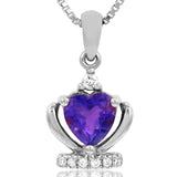 Diamond Accent Heart Cut Amethyst Crown Pendant