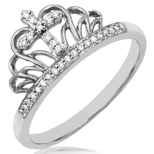 Diamond Crown Promise Ring with Cross