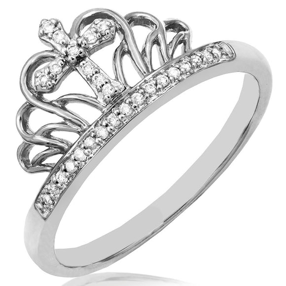 Diamond Crown Promise Ring with Cross