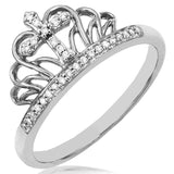 Diamond Crown Promise Ring with Cross