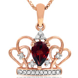 Pear Cut Garnet Crown Pendant with Diamond Accent
