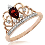 Pear Cut Garnet Crown Ring with Diamond Accent
