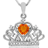 Heart Gemstone Crown Pendant with Diamond Accent