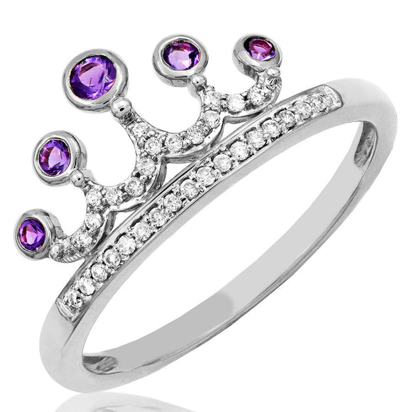 Amethyst Crown Ring with Diamond Accent