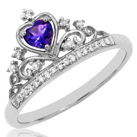 Amethyst Crown Ring with Diamond Accent