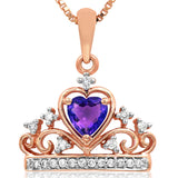 Amethyst Heart Crown Pendant with Diamond Accent