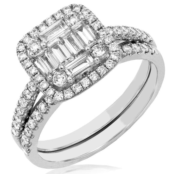 Cushion Diamond Halo Composite Bridal Ring Set