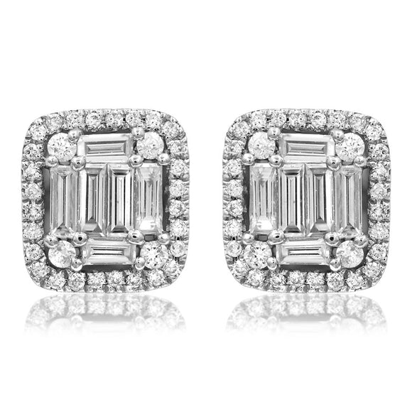 Cushion Diamond Halo Composite Stud Earrings