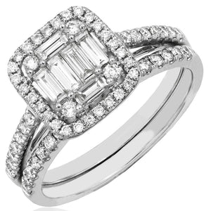 Cushion Diamond Composite Bridal Ring Set