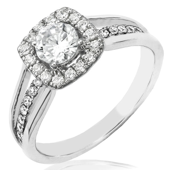 Cushion Semi-Mount Diamond Halo Ring with Triple Shank