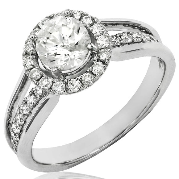 Diamond Halo Semi-Mount Engagement Ring with Triple Shank