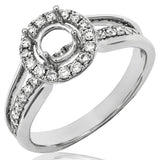 Diamond Halo Semi-Mount Engagement Ring with Triple Shank