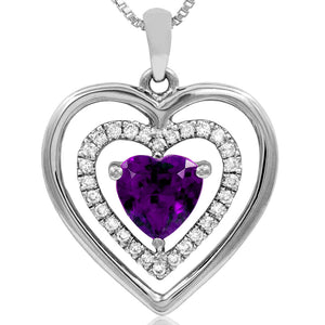 Double Heart Gemstone Pendant with Diamond Accent