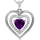 Double Heart Gemstone Pendant with Diamond Accent