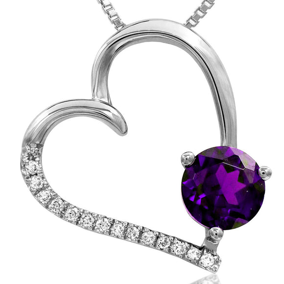 Gemstone Tilted Heart Pendant with Diamond Accent