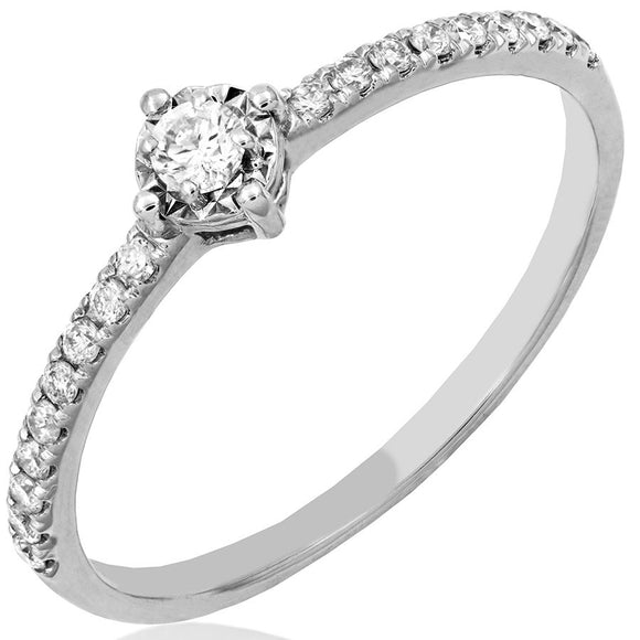 Diamond Illusion Engagement Ring with Scallop Set Band