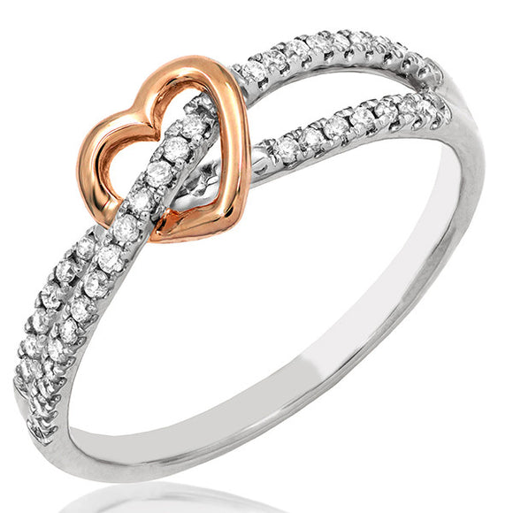 Heart Promise Diamond Ring with Twist Band and Rose Gold Accent