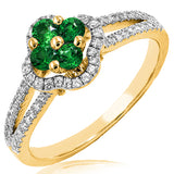 Clover Gemstone Ring with Diamond Accent and Split Shoulders