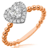 Diamond Cluster Heart Ring with Beaded Band Details