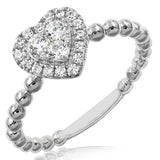 Diamond Cluster Heart Ring with Beaded Band Details