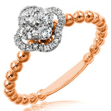 Diamond Cluster Clover Ring with Beaded Band Details