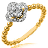 Diamond Cluster Clover Ring with Beaded Band Details
