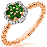 Floral Gemstone Ring with Beaded Band Detail and Diamond Frame
