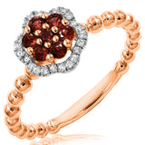 Floral Gemstone Ring with Beaded Band Detail and Diamond Frame